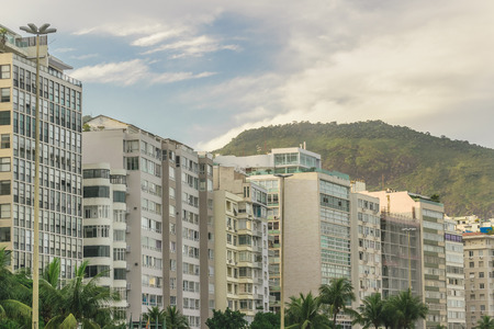 Modern building and mountain at background in Copacabana, Rio de Janeiro, Brazilの写真素材