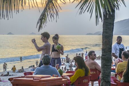 RIO DE JANEIRO, BRAZIL, JANUARY - 2016 - People at Ipanema beach in Rio de Janeiro, Brazil