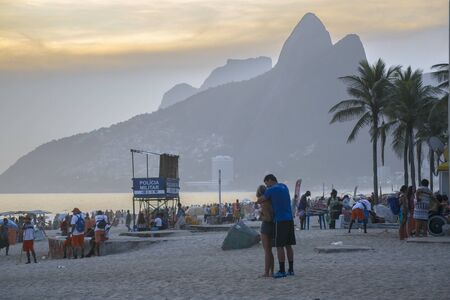 RIO DE JANEIRO, BRAZIL, JANUARY - 2016 - People at Ipanema beach in Rio de Janeiro, Brazilのeditorial素材