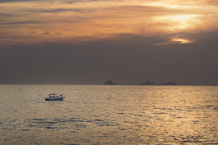 Beautiful sunset landscape scene from Ipanema beach in Rio de Janeiro, Brazilの写真素材