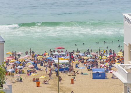 Aerial distant view from hotel floor of copacabana beach in Rio de Janeiro, Brazilのeditorial素材
