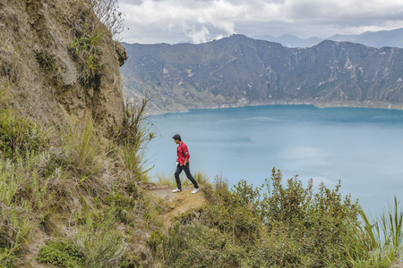 QUILOTOA, ECUADOR, FEBRAURY - 2016 - Man at Quilotoa lake, Ecuadorのeditorial素材