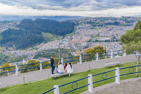 QUITO, ECUADOR, FEBRAURY - 2016 - Cityscape panoramic aerial view from panecillo viewpoint of Quito city, Ecuador.のeditorial素材