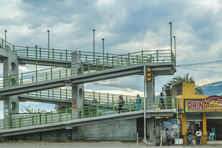 QUITO, ECUADOR, FEBRUARY - 2016 - Urban scene of highway with lots of traffic at Quito, Ecuadorのeditorial素材