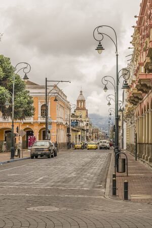 RIOBAMBA, ECUADOR, FEBRUARY - 2106 - Urban scene at historic center of Riobamba city in Ecuador.のeditorial素材