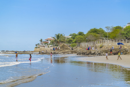 GUAYAS, ECUADOR, FEBRUARY - 2016 - People at the beach in playas, a seaside resort located at coast of pacific ocean in Ecuadorのeditorial素材