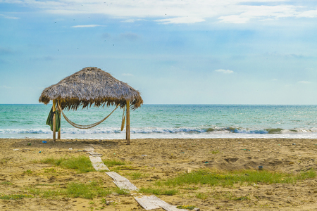 Empty beach in engabao, a small fisher's town located at the coast of pacific ocean in Ecuadorの写真素材