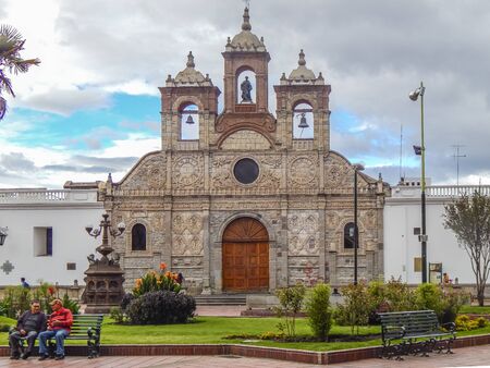 RIOBAMBA, ECUADOR, FEBRUARY - 2105 - Baroque style church at Maldonado square located at historic center of Riobamba city in Ecuador.のeditorial素材