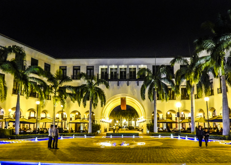 GUAYAQUIL, ECUADOR, OCTOBER - 2015 - Night scene in Plaza Lagos, a luxury location with restaurants and artificial lake located in Samborondon city, Ecuadorのeditorial素材