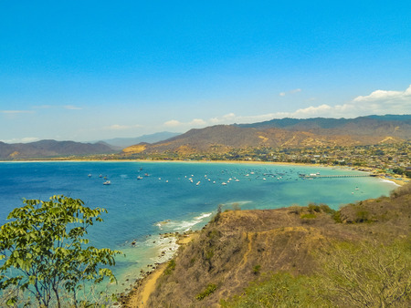Aerial view landscape scene of Puerto Lopez, a small touristic beach located in the ecuadorian coastの写真素材