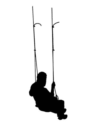 Man climbing black silhouette isolated on white backgroundの写真素材