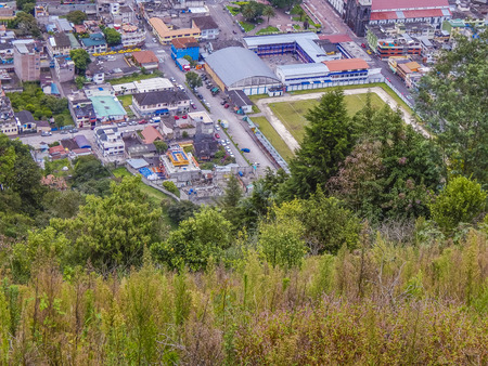 BANOS, ECUADOR, NOVEMBER - 2015 - Aerial view of touristic small town Banos, located in Ecuador, South America.のeditorial素材