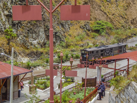 ALAUSI, ECUADOR, OCTOBER - 2015 - High angle view old train station located in Alausi, Ecuadorのeditorial素材