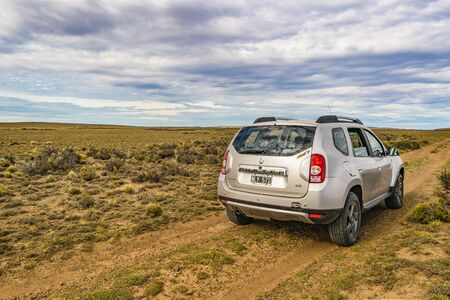 SANTA CRUZ, ARGENTINA, MARCH - 2016 - Van parked at landscape patagonian scene at Santa Cruz...