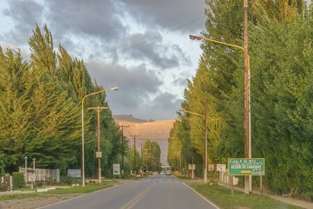 LOS ANTIGUOS, ARGENTINA, MARCH - 2016 - Entrance at small town called Los Antiguos, located in Santa Cruz province, Argentinaのeditorial素材