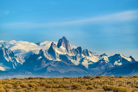 Beautiful patagonian andes range landscape with famous Fitz Roy mountain at El Chalten town, Argentinaの写真素材