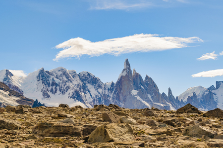 Beautiful patagonian andes range landscape with famous Cerro Torre mountain at Santa Cruz province - Argentinaの写真素材