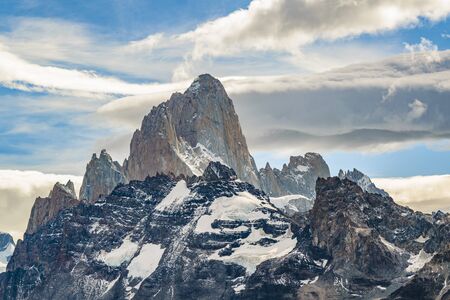 Beautiful patagonian andes range landscape with famous Fitz Roy mountain at Santa Cruz province - Argentinaの写真素材
