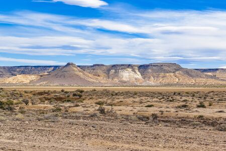 Arid patagonian environment at petrified forest national park, Santa Cruz province, Argentinaの写真素材