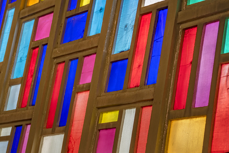 Modern glass stained design at church in the main church of San Julian town, Argentinaのeditorial素材