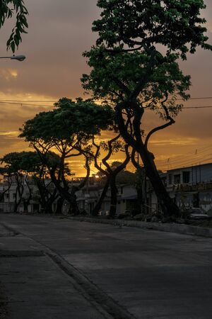 Sunset urban scene at middle class neigborhood district at norht of Guayaquil, Ecuador