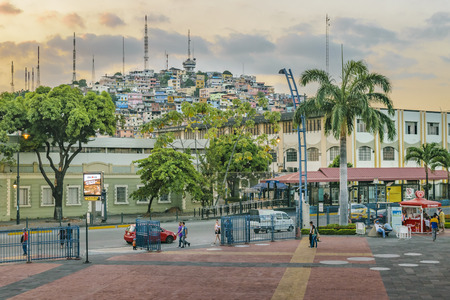 GUAYAQUIL, ECUADOR, MAY - 2016 - Long distant view of Cerro Santa Ana hill from malecon 2000 in Guayaquil, Ecuador.のeditorial素材