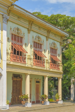 19th century reconstruction buildings elegant houses at Guayaquil Parque Historico, Ecuadorの写真素材