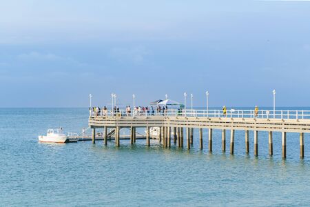 SALINAS, ECUADOR, JULY - 2016 - People at large dock at pacific ocean in Salinas, Ecuadorのeditorial素材