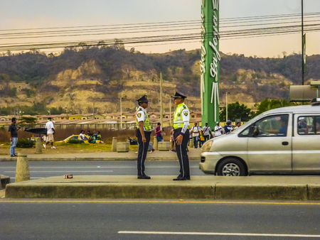 GUAYAQUIL, ECUADOR, NOVEMBER - 2016 - Traffic police at highway at Guayaquil outskirt, Ecuadorのeditorial素材