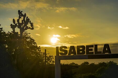 Sunset scene at Isabela Island entrance at Galapagos, Ecuadorのeditorial素材