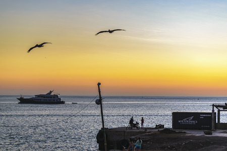 GALAPAGOS, ECUADOR, AUGUST - 2016 - Sunset scene at San Cristobal coastal, Galapagos, Ecuadorのeditorial素材