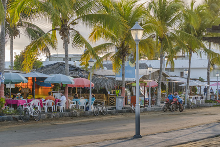 GALAPAGOS, ECUADOR, AUGUST - 2016 - Outdoor restaurants at boardwalk in Isabela island, Galapagos, Ecuadorのeditorial素材
