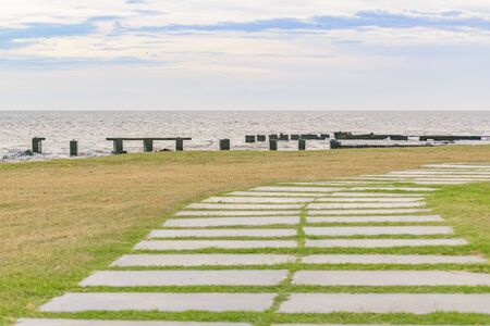 Empty boardwalk in punta gorda neighborhood, Montevideo, Uruguay