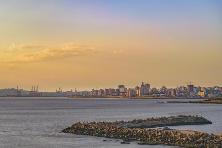 Aerial cityscape day scene at Montevideo city, Uruguayの写真素材