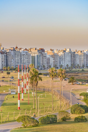 Aerial cityscape day scene at Montevideo city, Uruguayの写真素材