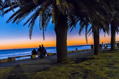 MONTEVIDEO, URUGUAY, FEBRAURY - 2016 - Sunset urban scene at waterfront park in Montevideo, Uruguayのeditorial素材