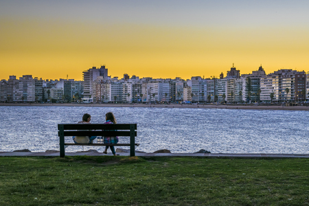 MONTEVIDEO, URUGUAY, FEBRUARY - 2016 - Montevideo cityscape viewpoint sunset scene viewのeditorial素材