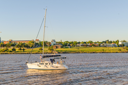 MONTEVIDEO, URUGUAY, FEBRUARY - 2016 - Cityscape day scene view at bay in Montevideo city, Uruguayのeditorial素材