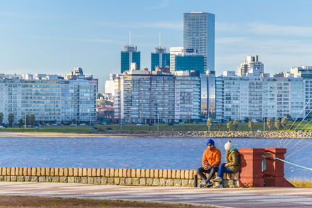 MONTEVIDEO, URUGUAY, APRIL - 2016 - Urban scene at the coast of Montevideo city, Uruguay