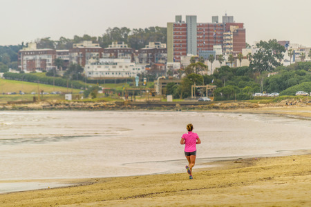 MONTEVIDEO, URUGUAY, JULY - 2016 - Urban day scene at pocitos beach in the coast of Montevideo city, Uruguayのeditorial素材
