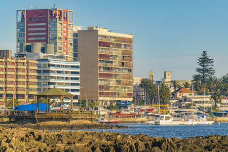Modern apartment buildings in front of port of Punta del Este, Uruguayのeditorial素材
