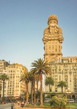 MONTEVIDEO, URUGUAY, DECEMBER - 2016 - Famous Salvo palace building at Independence Square, Montevideo, Uruguayのeditorial素材