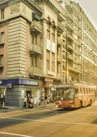 MONTEVIDEO, URUGUAY, DECEMBER - 2016 - Urban day scene at 18 de Julio avenue in Montevideo, Uruguayのeditorial素材