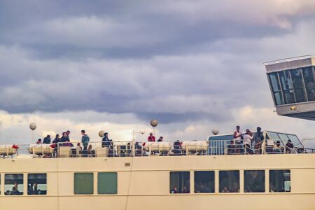 COLONIA, URUGUAY, JANUARY - 2016 - Exterior scene with people at ferry in Colonia city, Uruguayのeditorial素材
