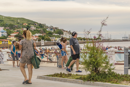 PIRIAPOLIS, URUGUAY, FEBRUARY - 2016 - Crowded waterfront boardwalk at Piriapolis city, Uruguayのeditorial素材