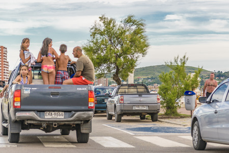 PIRIAPOLIS, URUGUAY, FEBRUARY - 2016 - Crowded waterfront boardwalk at Piriapolis city, Uruguayのeditorial素材