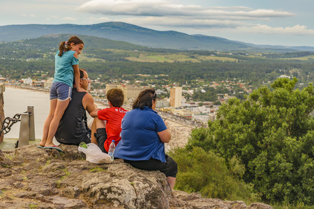 PIRIAPOLIS, URUGUAY, FEBRUARY - 2016 - Family at top of San Antonio hill in Piriapolis city, Uruguayのeditorial素材