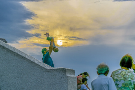 PIRIAPOLIS, URUGUAY, FEBRUARY - 2016 - Family at top of San Antonio hill at sunset time.のeditorial素材