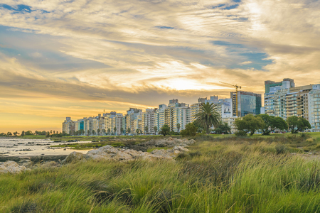 MONTEVIDEO, URUGUAY, FEBRUARY - 2016 - Coastal urban cityscape scene at Montevideo city, Uruguay