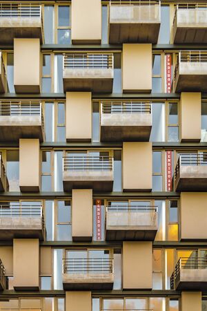 MONTEVIDEO, URUGUAY, MARCH - 2016 - Detail view of modern apartment building located in Montevideo city, Uruguayのeditorial素材